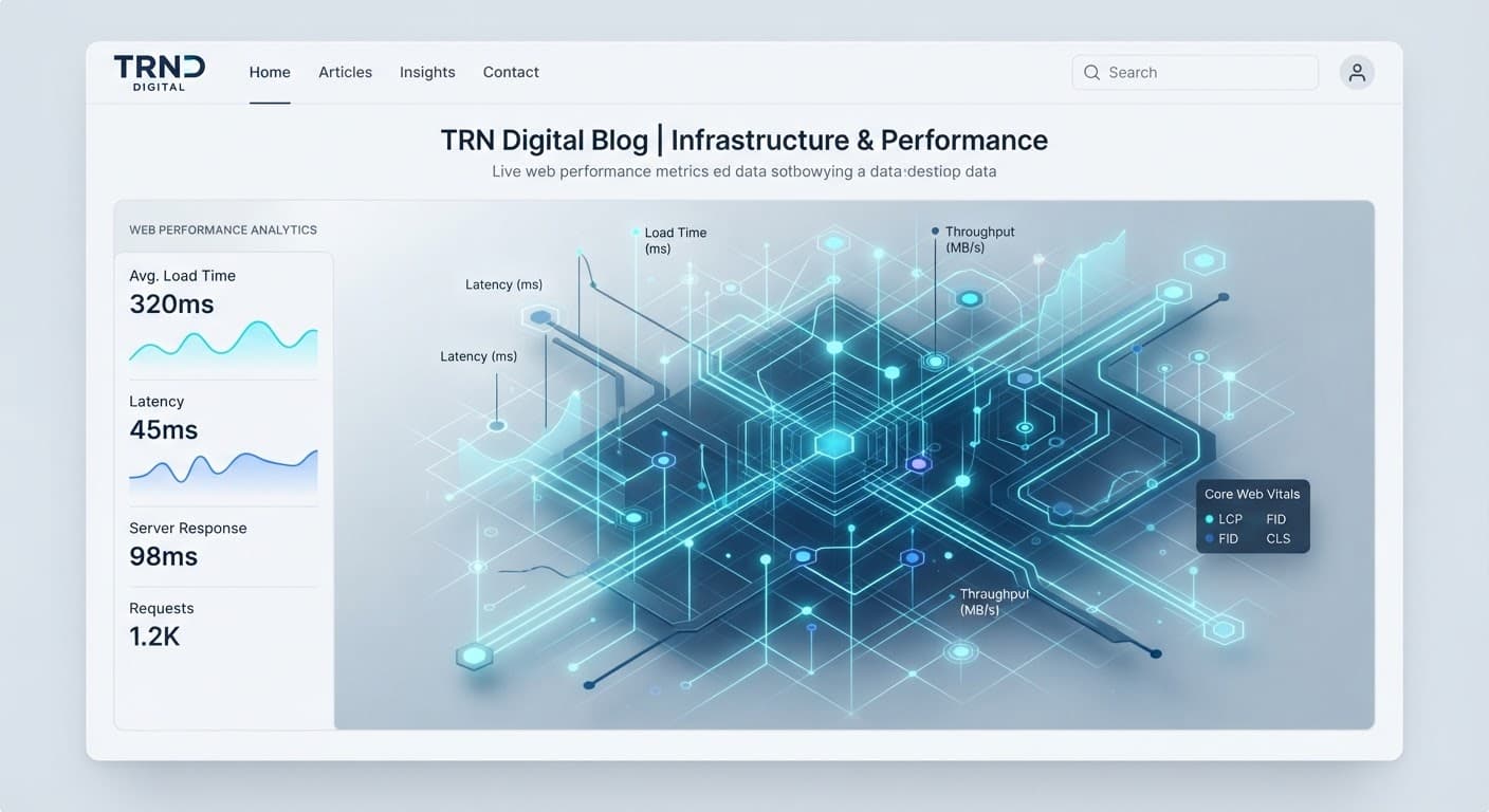 Web performans ölçümlerini temsil eden soyut veri görselleştirmesi